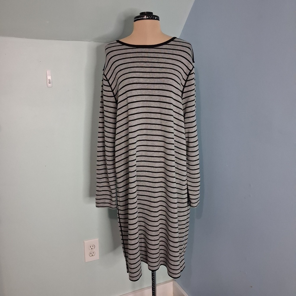 J. Jill Reversible Striped Knit Dress Minimalist Grey Black XL Petite NWT